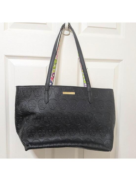 Betsey Johnson Handbags - Betsey Johnson Skull Graffiti Tote Bag Y2K Whimsigoth Laptop Alt Goth Black